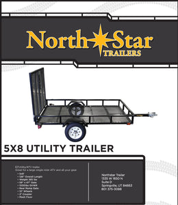 5ft x 8ft Allstar Utility Trailer with Rear Loading Ramp 1635lb load capacity NN58