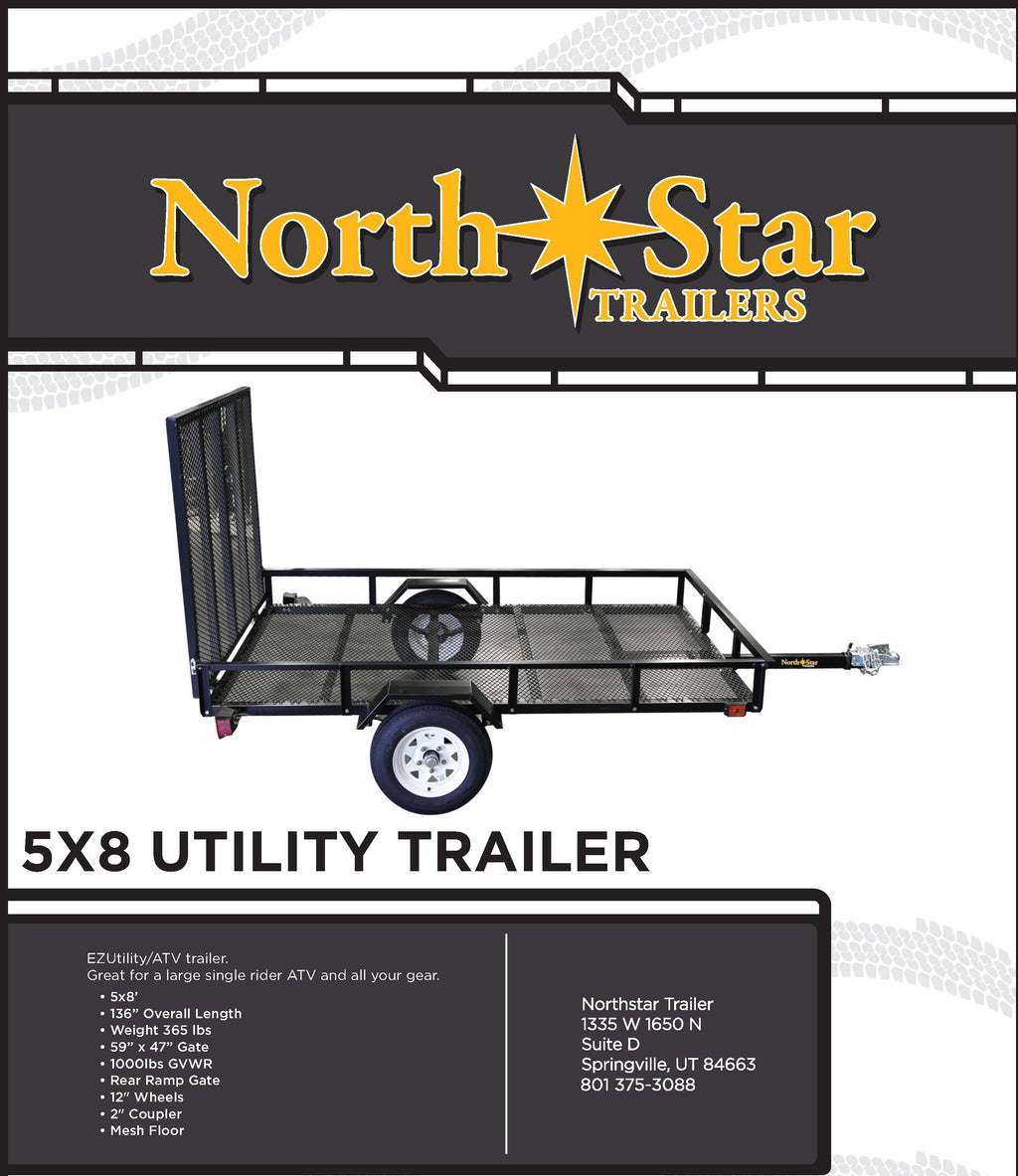 5ft x 8ft Allstar Utility Trailer with Rear Loading Ramp 1635lb load capacity NN58