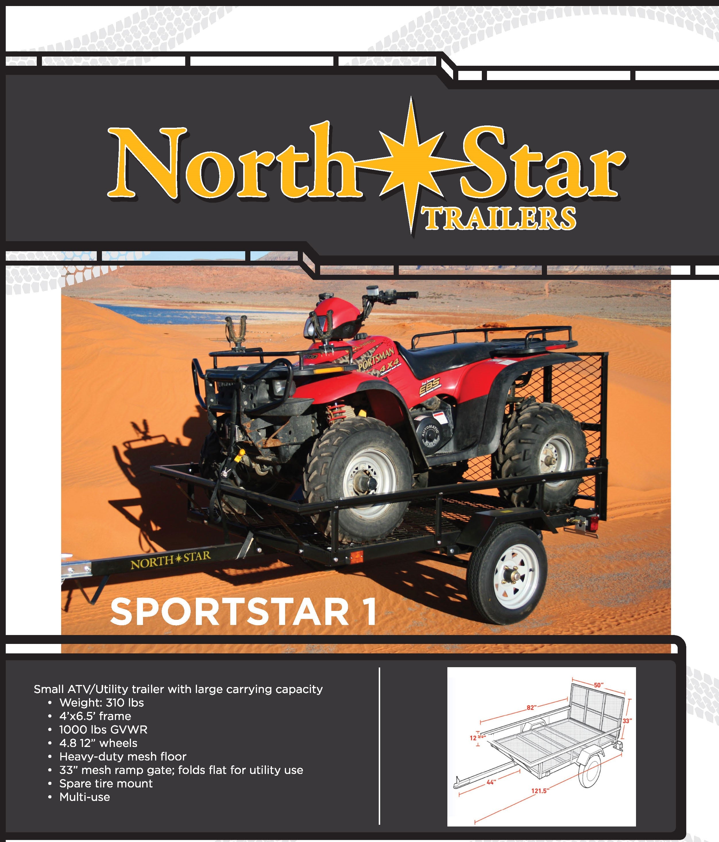 4ft x 6ft Sportstar 1 ATV Utility Trailer Kit 690-lb load capacity NS-1